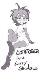 1girls areola areolae blush boots breasts female female_focus female_only fingerless_gloves goth gothtober inktober lacey_shadows looking_at_viewer nail_polish nipples pose posing short_hair slashysmiley solo the_modifyers thighhighs tummy