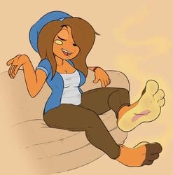 anthro cleavage feet female imaslowperson nintendo pokémon_(species) pokemon pokemon_(species) raichu relaxing smelly