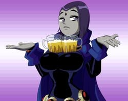 beer big_breasts boob_shelf colored cup dc dc_comics mug raven_(dc) ravenravenraven smooth_skin teen_titans