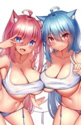 2girls big_breasts blue_hair itsumi_(kaptivate) kaptivate multiple_girls nekomia_(kaptivate) pink_hair