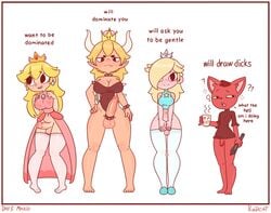 1boy 3futas anthro artist_self-insert big_breasts bowsette cock_ring dress dress_lift embarrassed english_text erection futa_is_bigger futa_with_futa futa_with_male futanari hourglass_figure leotard looking_at_viewer mario_(series) meme new_super_mario_bros._u_deluxe nintendo nipples_visible_through_clothing partially_clothed penis_size_difference pink_dress princess_peach princess_rosalina red7cat seductive seductive_look seductive_smile sleepy small_penis stockings super_mario_bros. take_your_pick text thick_thighs thighhighs