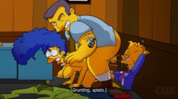 1girls 2boys bart_simpson blargsnarf clothes_on_floor cuckold cum cum_explosion cum_in_pussy cum_inside cum_splatter doggy_style don_brodka female human human_only male marge_simpson motherly_cuckold punishment security_guard son_cuck straight tattoo the_simpsons usmc yellow_skin