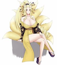 blonde_hair breasts high_school_dxd kimono kitsune large_ass large_breasts milf platform_footwear platform_heels platform_sandals platform_shoes tagme thick_thighs wide_hips yasaka_(high_school_dxd)