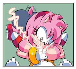 amy_rose anthro cum cum_in_mouth cum_inside ejaculation exposed_torso female footwear fox glassfish handwear heart-shaped_pupils hedgehog male manual older_female onomatopoeia oral pink_hair sega sonic_(series) sonic_the_hedgehog_(series) tagme tails tails_the_fox text younger_male