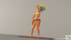 3d anthro areola barefoot belt big_breasts blonde_hair blue_eyes blue_hair breasts crash_(series) crash_bandicoot_4:_it's_about_time earrings female_only fur looking_at_viewer mostly_nude nipples orange_fur pirate_tawna pointy_ears rope shamelessdeeg solo tawna_bandicoot tawna_bandicoot_(crash_4) two_tone_hair