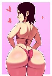 1girls ai_generated big_ass black_hair boruto:_naruto_next_generations cameltoe color glasses hearts_around_head hi_res looking_back_at_viewer muscular_female osyasenpai sarada_uchiha smirking_at_viewer solo_focus swimsuit tagme thick_thighs twitter uncensored