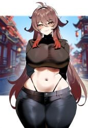 ai_generated ass ass_focus big_ass big_breasts big_butt big_thighs bikini bikini_bottom dijiai focus from_front_position front_view genshin_impact highleg hourglass_figure hu_tao_(genshin_impact) looking_at_viewer nsfw round_ass round_butt thick thick_ass thick_butt thick_legs thick_thighs thighs wide_hips