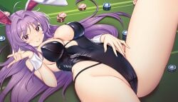 blush breasts bunny_ears cleavage female hataraki_kuma poker_chip purple_hair red_eyes reisen_udongein_inaba touhou