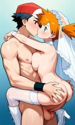 1boy 1boy1girl 1girls ai_generated big_breasts breasts champion cum cum_inside gym_leader kasumi_(pokemon) misty_(pokemon_hgss) pkm_red1997 pokemon pokemon_hgss pokemon_rgby red_(pokemon) trainer