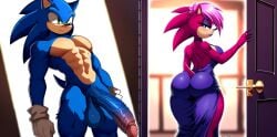 ai_generated ass blue_body breasts female green_eyes incest magenta_fur male male/female pink_hair sex sonia_the_hedgehog sonic_(series) sonic_the_hedgehog sonic_the_hedgehog_(series) sonic_underground straight veiny_penis