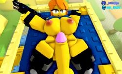 1boy1girl 3d belly big_breasts breasts doomspire_defense eyes female gal_gunner_(doomspire_defense) gun ktiiejiju_(artist) male naked naked_female nipples penis pose pussy roblox roblox_game robloxian yellow_body yellow_penis