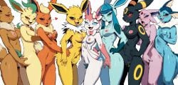 ai_generated anthro breasts eevee eeveelution espeon female female/female female_only flareon fur furry glaceon jolteon leafeon mammal multiple_girls nintendo pokemon pokemon_(species) pussy sidelocks smile sylveon umbreon vaporeon vince_ai yuri