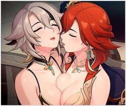 2females 2girls 2milfs 2women ai_generated arlecchino_(genshin_impact) genshin_impact girl_on_girl lesbian_couple lesbian_domination lesbian_sex lovers mavuika_(genshin_impact) sapphic yuri yuri yuri