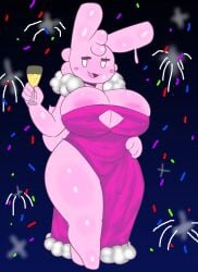 1girls 2023 big_breasts blush bunny_ears bunny_girl champagne confetti cup darky03 dress dressed elegant_dress female female_only fireworks gel gel_girl gelbun goo_creature leg mob_face new_year oc original original_character pink_slime rabbit rabbit_ears shiny_skin showing_leg slime slime_girl slimey thick thick_female thick_thighs thighs