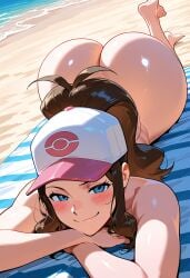 1female 1girls ai_generated ass beach big_ass breasts close-up completely_naked completely_naked_female completely_nude completely_nude_female exhibitionism female female_only full_body fully_naked fully_naked_female fully_nude fully_nude_female functionally_nude functionally_nude_female hilda_(pokemon) laying_on_stomach laying_on_towel medium_breasts naked naked_female nintendo nude nude_beach nude_female outdoors outside pokemon pokemon_bw public public_exposure public_indecency public_nudity sand shiny_skin smile smiling smiling_at_viewer soles solo solo_female thick thick_ass thick_thighs thighs towel voluptuous voluptuous_female wide_hips