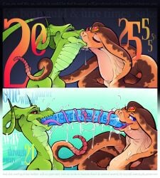 2024 2025 2girls 2koma anthro black_sclera close-up comic curled_horns deepthroat deepthroat_training dildo_reveal double_dildo double_dildo_deepthroat dragon dragon_girl drooling english_text exhibitionism female/female female_only forehead_jewel forked_tongue green_skin happy_new_year horns interspecies interspecies_yuri intertwined_tongues kissing long_tongue looking_at_viewer multiple_girls new_year new_year_2025 orange_eyes orange_skin original purple_eyes saliva scalie scalie_female shared_object_insertion slit_pupils snake snake_girl sparrow_(artist) text throat_bulge very_long_tongue year_of_the_dragon year_of_the_snake yuri zoophilia