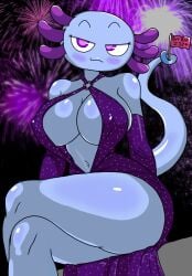 axolotl axolotl_humanoid breasts celebration los_cosos new_year turquoise_skin unpancitoxd yole_34