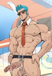 abs animal_crossing balls bara biceps big_balls big_penis cum erection genital_fluids gijinka kaito_draws male male_nipples male_only manly muscular_male nintendo nipples nude pecs penis wererdraws wilbur_(animal_crossing)