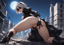 ai_generated akira_hentai big_breasts fingering fingering_self looking_at_viewer masturbation nier:_automata pussy pussy_juice pussy_juice_drip spread_legs spreading white_hair yorha_2b