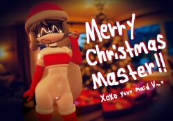 christmas christmas_outfit ghastlypann murder_drones nerdy_female smile v_(murder_drones) v_worker_drone vagina