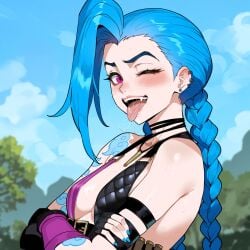 1girls ai_generated arcane arcane_jinx bangs blue_hair creamy_ai female female_focus jinx_(league_of_legends) league_of_legends light-skinned_female light_skin long_hair tagme twin_braids twintails