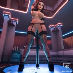 3d bioshock bioshock_infinite burial_at_sea busty club doll dollar_bills elizabeth_comstock elizabeth_comstock_(burial_at_sea) female female_focus female_only hourglass_figure lingerie makeup money nude nude_female nudity pale-skinned_female pale_skin pole pole_dancer pole_dancing pose posing standing strip_club stripper stripper_pole tagme trunks_ms wide_hips