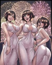 2d 2d_(artwork) 3girls ada_wong ada_wong_(adriana) asian asian_female ass big_ass big_breasts big_butt bigger_female bleach breasts capcom crossover dangerousbride devil_may_cry dress happy_new_year kuchiki_rukia lady_(devil_may_cry) larger_female light-skinned_female light_skin looking_at_viewer multiple_girls new_year party resident_evil resident_evil_2 resident_evil_2_remake sexy_bitchs shorter_female small_breasts smaller_female taller_female taller_girl taller_woman very_high_resolution