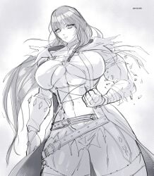 alternate_muscle_size black_and_white muscular_female pectoriah sketch tales_of_(series) velvet_crowe