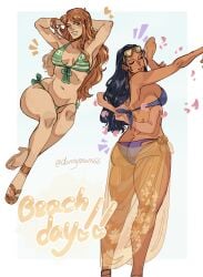 2girls ass bikini clothing dannymans66 dark-skinned_female female female_only hana_hana_no_mi huge_ass large_breasts nami nami_(one_piece) nico_robin one_piece tagme