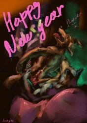 beastars feral feral_on_feral furry horny jack_(beastars) knot legoshi_(beastars) new_year room_701 yiff_wolf