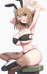 1girls absurd_res annoyed armpits arms_up bikini black_bikini black_panties breasts brown_hair bunny_ears bunnysuit busty cleavage curvy eunie_(xenoblade) female female_only fishnet_legwear fishnet_stockings fishnets gonzarez head_wings high_heels highres hourglass_figure lace-trimmed_thighhighs lace_trim large_breasts long_hair monolith_soft nintendo panties sitting stockings stool thick_thighs thighhighs thighs voluptuous wings xenoblade_(series) xenoblade_chronicles_3