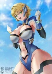 1girls absurd_res android armpits belly_button blonde_hair blue_leotard breasts female female_only fiora_(xenoblade) gloves green_eyes highres hourglass_figure large_breasts leotard mechanical midriff monolith_soft navel nintendo oyasu_(kinakoyamamori) robot robot_girl thick_thighs thighs wide_hips xenoblade_(series) xenoblade_chronicles