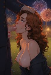 1boy 1girls adult_and_teenager age_difference ai_generated back big_breasts blowjob brown cute deep_blowjob eye_contact eyes_rolling_back female fireworks freckles_on_breasts goldencharacters gryffindor hair hand_on_head hardcore harry_potter hermione_granger hogwarts hogwarts_student kiss_mark kiss_mark_on_balls kneeling lipstick_mark lipstick_on_penis long_hair new_years_eve night nipples open_mouth oral petite public school schoolgirl slim sucking_penis teacher_and_student teenager throat_fuck unprofessional_behavior wavy_hair witch