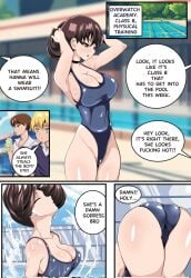 bare_arms bare_legs bare_shoulders bare_thighs big_breasts blizzard_entertainment brown_eyes brown_hair charuzuart_ color d.va english_text female gym gym_clothes hi_res large_breasts light-skinned_female light_skin long_hair overwatch short_hair tagme text text_bubble thick_thighs