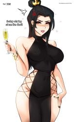 angry avatar_the_last_airbender azula big_breasts blush clothed dress happy_new_year heart holding_cup long_hair looking_away myst new_year thick_thighs thighs yhw