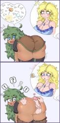 1futa 1girls 2koma beauty_mark bending_over big_ass big_breasts big_penis black_body blonde_hair blue_eyes blush brown_shorts brown_skin bubble_butt cleavage clothed clothed_sex clothing_aside cock_hungry comic curvaceous dark-skinned_female determined embarrassed_nude_female erect_nipples erection focus_on_ass freckles freckles_on_ass freckles_on_face from_behind fully_clothed futa_on_female futadom futanari gameplay_mechanics grabbing_ass grabbing_from_behind green_hair haley_(stardew_valley) happy helido24 inminent_sex interracial looking_at_partner looking_back nervous no_dialogue outdoors precum presenting_ass presenting_hindquarters presenting_penis romantic shorts sole_female speech_bubble sports_shorts standing_sex stardew_valley surprised thick_ass unclothing veggie(helido24) white_background white_skinned_futanari