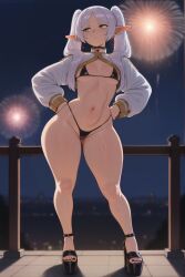 1girls ai_generated bikini breasts elf elf_ears elf_female female frieren green_eyes long_hair petite small_breasts sousou_no_frieren stuffyai thick_thighs twintails white_hair wide_hips