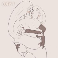 ass_grab jessie_(pokemon) kissing line_art pokemon selfcest shaii64 skirt