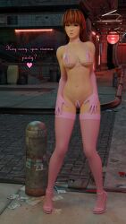 3d absurd_res absurdres armwear bikini blender blender_(software) caption choker dead_or_alive dialogue dustedfountain english_text female female_focus female_only ginger gloves high_heels high_resolution highres hooker kasumi_(doa) legwear lingerie long_gloves looking_at_viewer micro_bikini neckwear nipples_visible_through_clothing orange_hair outdoors parted_lips pink_armwear pink_bikini pink_lingerie pink_stockings pink_thighhighs pouting presenting propositioning prostitute prostitution public pussy_visible_through_clothes red_hair see-through_clothing sex_worker sheer_clothing standing stockings street street_hooker thighhighs whore