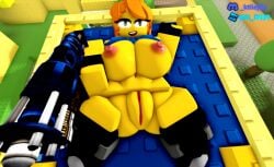 3d belly big_breasts breasts doomspire_defense eyes female female gal_gunner_(doomspire_defense) gun ktiiejiju_(artist) naked naked_female nipples pussy roblox roblox_game robloxian yellow_body