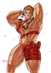 abs armpits bara bardywarrior bulge christmas gift_wrapped luke_sullivan male_pubic_hair muscular muscular_male naked_ribbon penis_bulge penis_ribbon pubic_hair red_ribbon santa_hat street_fighter street_fighter_6 tattoo thick_thighs