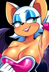 ai_generated anthro armpits close-up female female_only fur furry large_breasts novelai rouge_the_bat smile solo solo_female sonic_(series) sonic_the_hedgehog_(series) sweat sweating that_guy9001