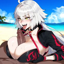 1girls ai_generated creamy_ai dark-skinned_male fate/grand_order fate_(series) female jeanne_alter light-skinned_female light_skin tagme white_hair