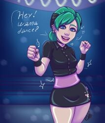 aesthetic blue_eyes cute cute_face dance disney e_girl egirl fanart female goth_girl green_hair inside_out inside_out_2 pixar riley_andersen short_dress small_boobs small_breasts smile smiley_face taqo teenage_girl teenager thick_ass thick_hips thick_legs thick_thighs white_skin