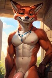 ai_generated anthro erect_penis fox fox_humanoid fully_nude furry nick_wilde nude_anthro nude_male outdoors