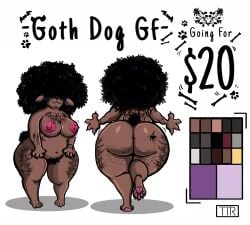 1girls adoptable afro afro_hair anthro areolae arms_out artist_logo back_view bbw belly_button_piercing big_ass big_butt brown_fur brown_skin canid canine cellulite character_sheet color_palette cute digital_media_(artwork) dog_ears dog_tail earrings fangs fat_ass fat_butt female female_only front_view good_girl goth goth_girl gothic hair_covering_eyes hair_over_eyes hi_res highres humanoid kojoarts naked naked_female nipple_piercing no_clothes nude nude_female plump_ass plump_butt price puffy_tail puppy shortstack tattoo tattoos