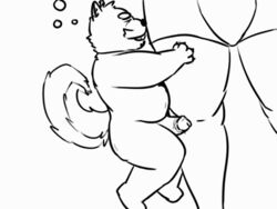 4:3 animated anthro balls belly custardalvis duo erection genitals live-a-hero male male/male male_only penis procy_(live_a_hero) short_playtime shortstack size_difference slightly_chubby