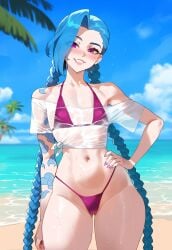 1girls ai_generated arcane arcane_jinx bangs blue_hair creamy_ai female female_focus jinx_(league_of_legends) league_of_legends light-skinned_female light_skin long_hair tagme twin_braids twintails