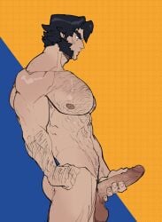 abs balls bara biceps big_balls big_penis erection handjob kaito_draws logan_(x-men) male male_nipples male_only manly marvel marvel_comics marvel_rivals masturbation muscular_male nipples nude pecs penis wolverine_(x-men) x-men