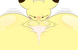 14:9 anthro big_breasts blush bodily_fluids breasts cum cum_between_breasts female genital_fluids hi_res huge_breasts hyper hyper_breasts k--10 nintendo paizuri pikachu pokémon_(species) pokemon simple_background video_games white_background yellow_body